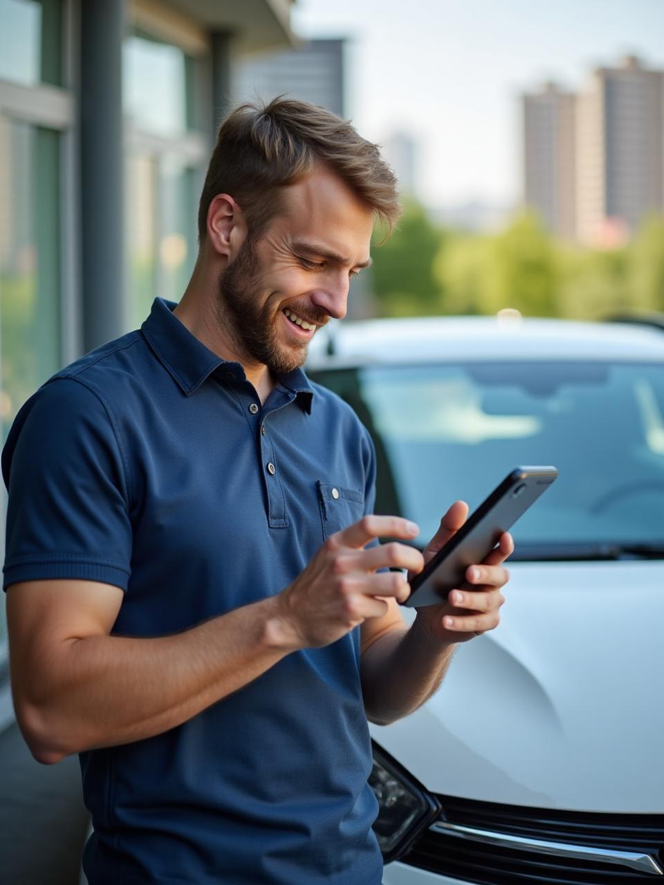 Außendienst-Mitarbeiter erfasst Arbeitszeit mit Logr Time auf dem Smartphone