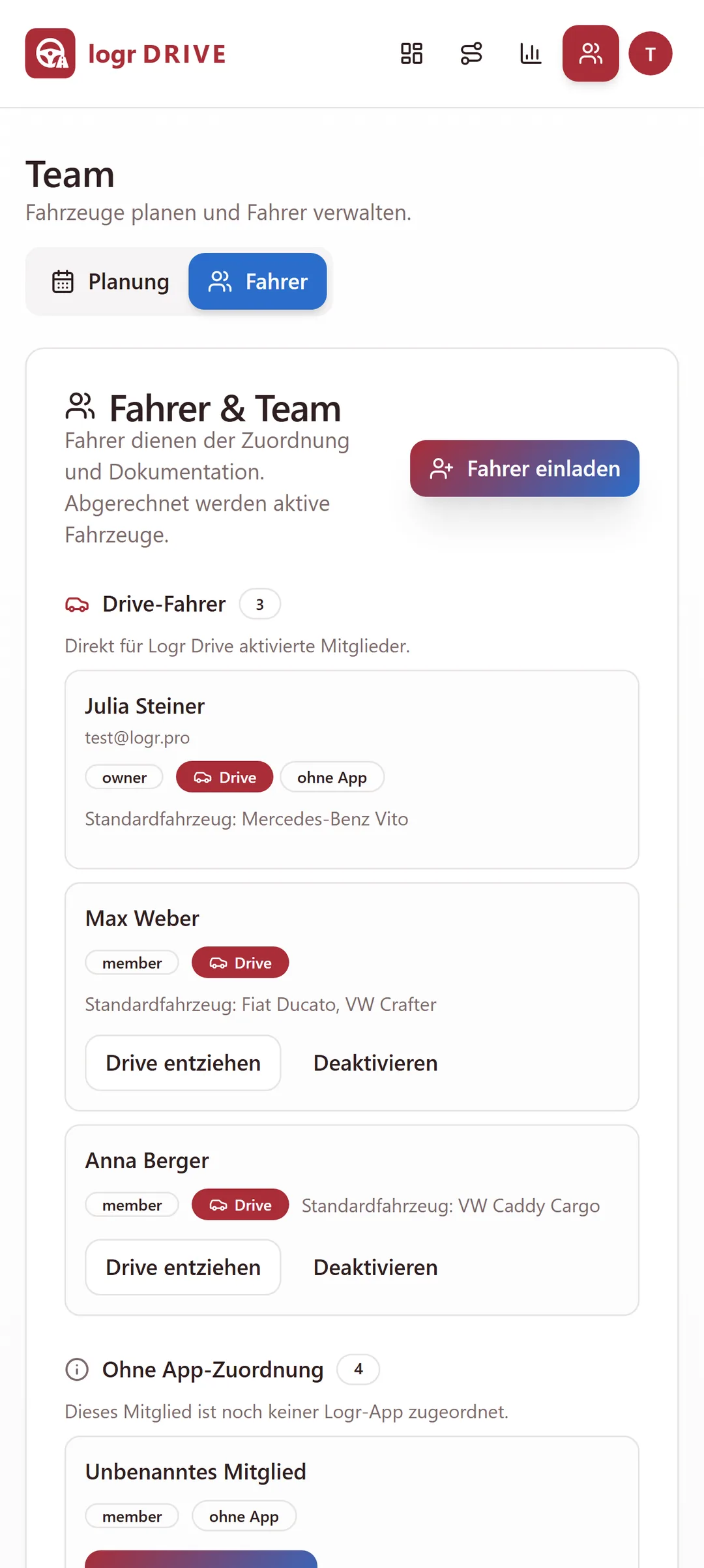 Fahrerverwaltung in Logr Drive