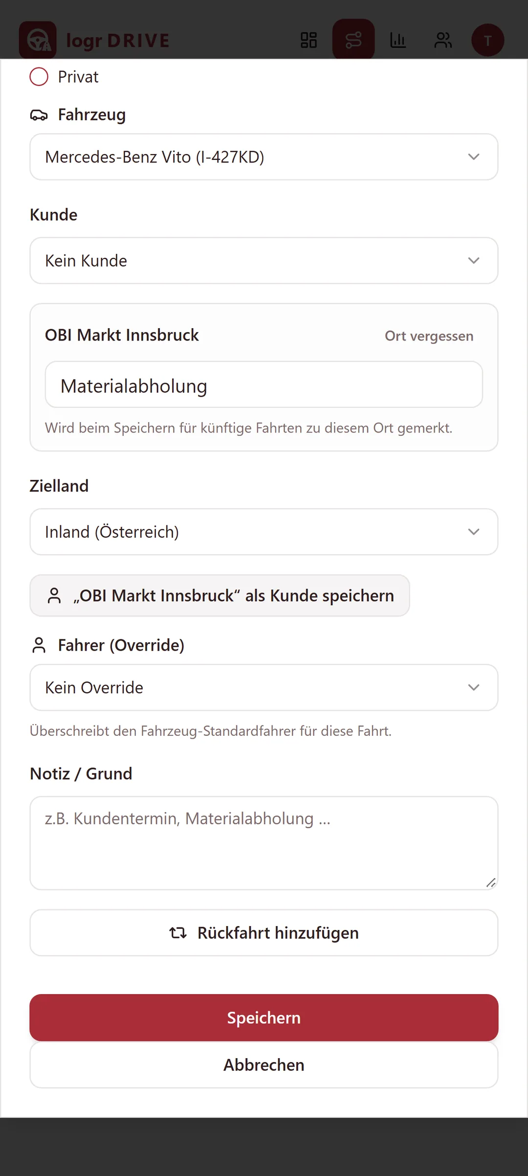 Logr Drive Logr Drive erkennt einen gelernten Ort statt roher Adresse
