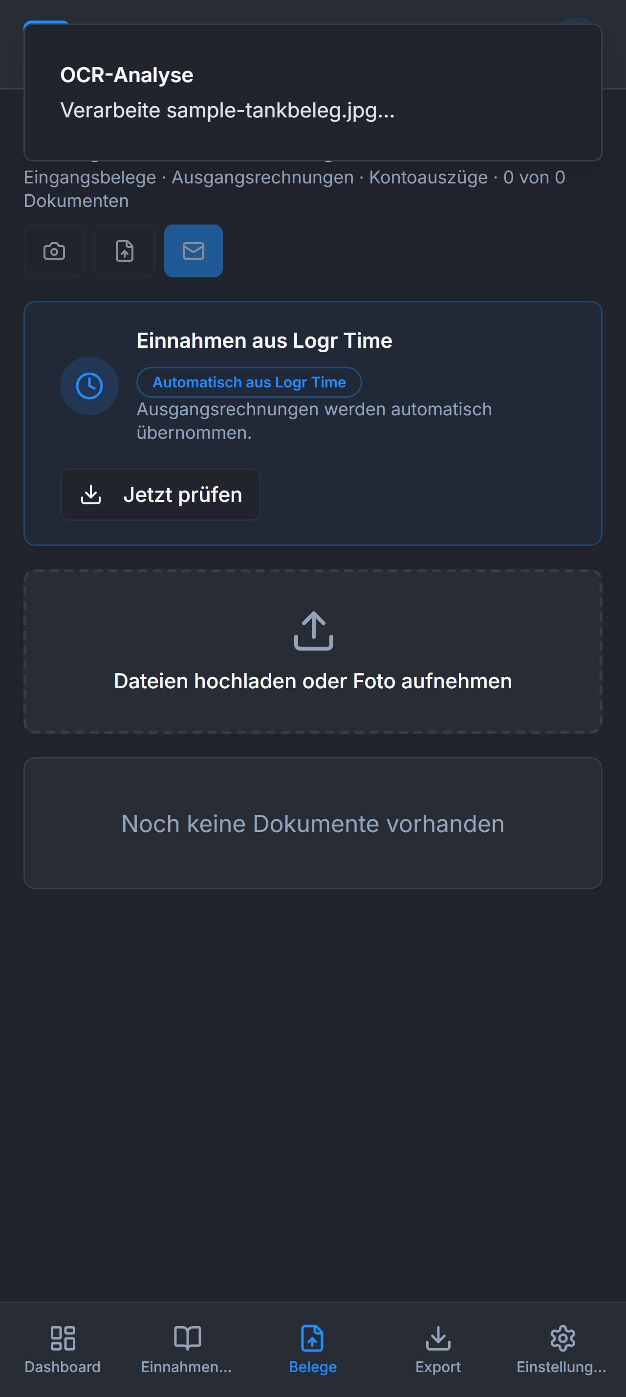 Belege und Ausgaben: Beleg per OCR erfassen