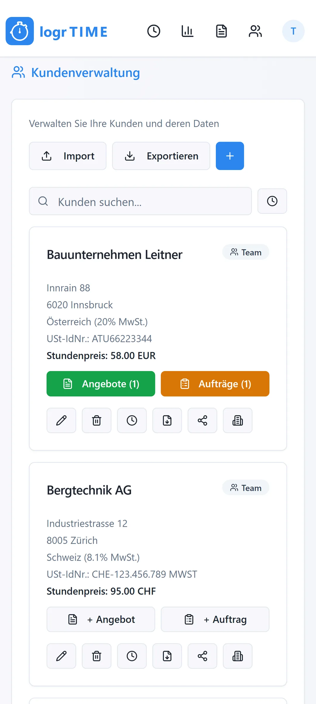 Kundenverwaltung in Logr Time