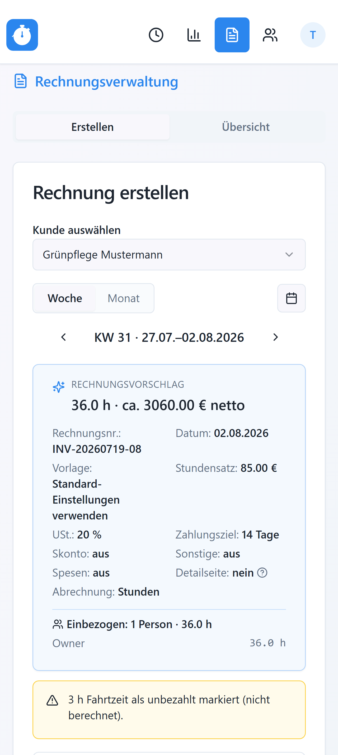 Logr Time – Rechnung erstellen