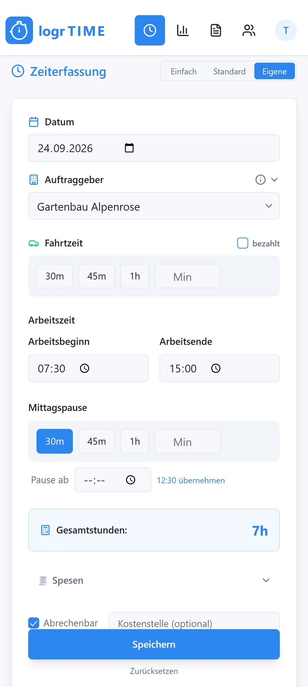 Zeiterfassung in Logr Time