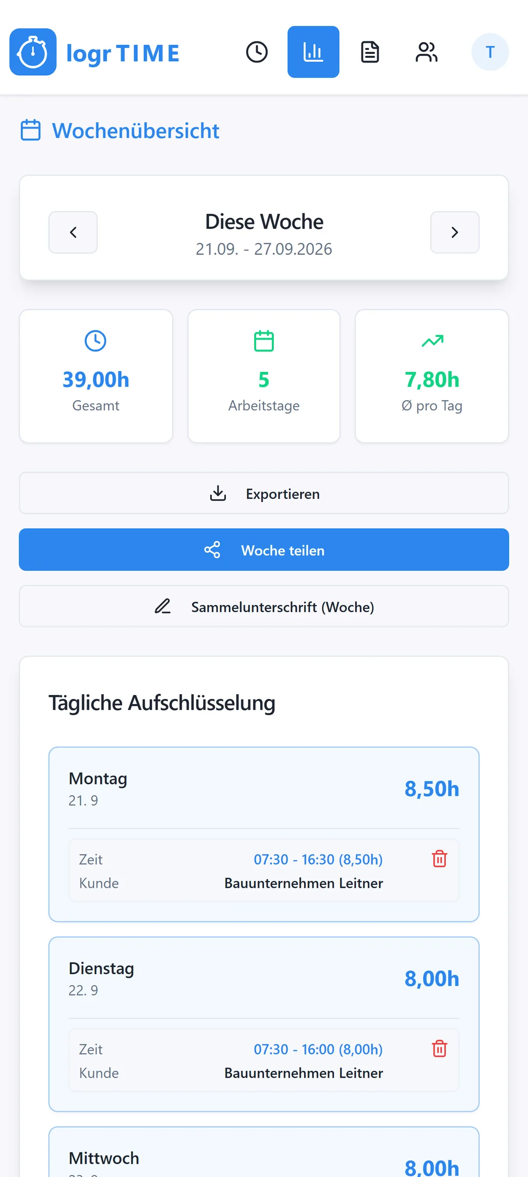 Logr Time – Wochenübersicht